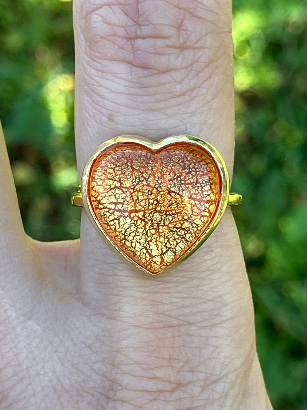 Murano Style Glass Sterling Silver Heart Ring Size 8